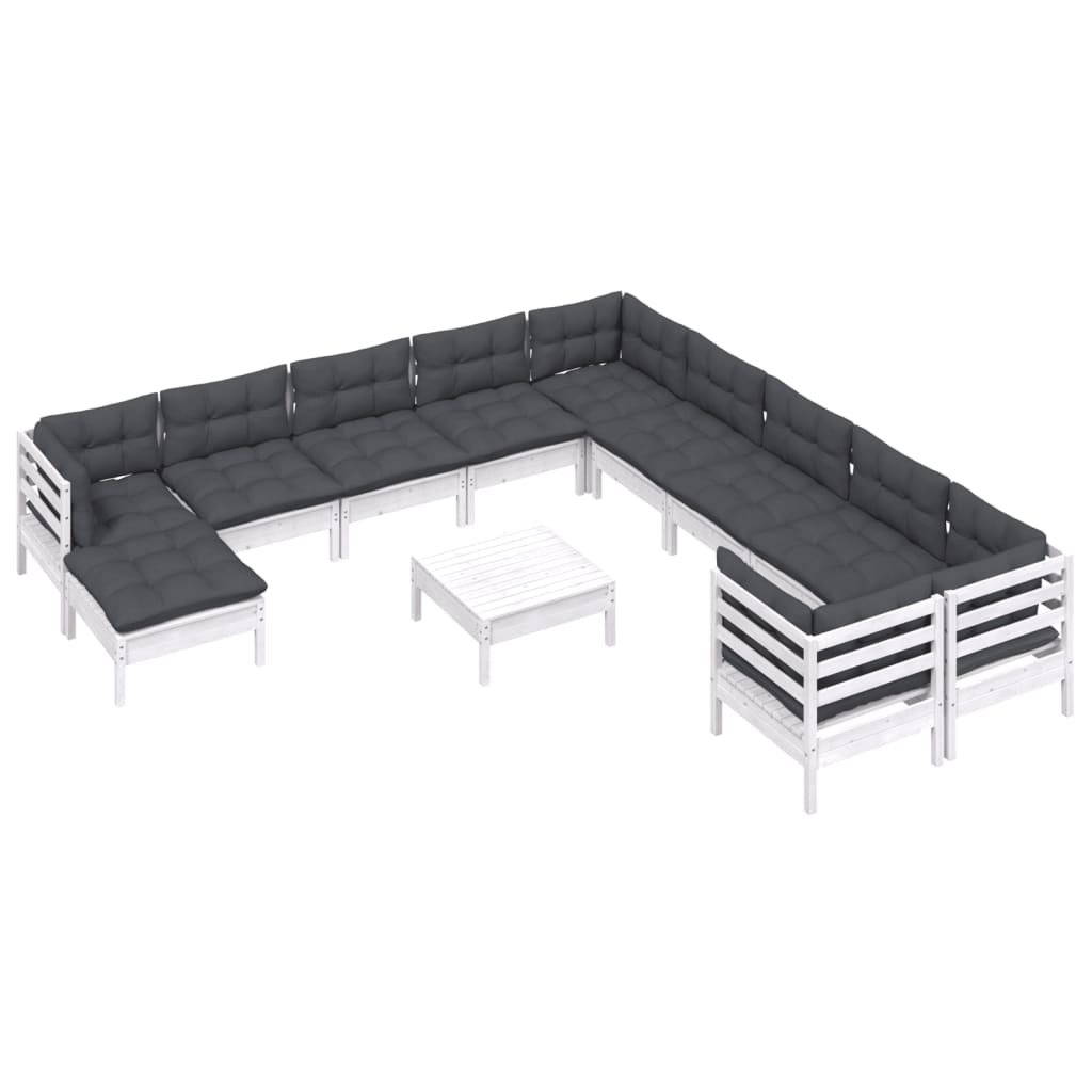 2-Delige Loungeset Met Kussens Grenenhout Wit