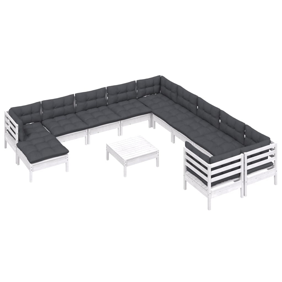 2-Delige Loungeset Met Kussens Grenenhout Wit