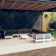 Loungeset 12-delig grenenhout wit met kussens