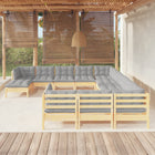 Loungeset 12-delig massief grenenhout grijs