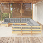 Loungeset 12-delig massief grenenhout grijs