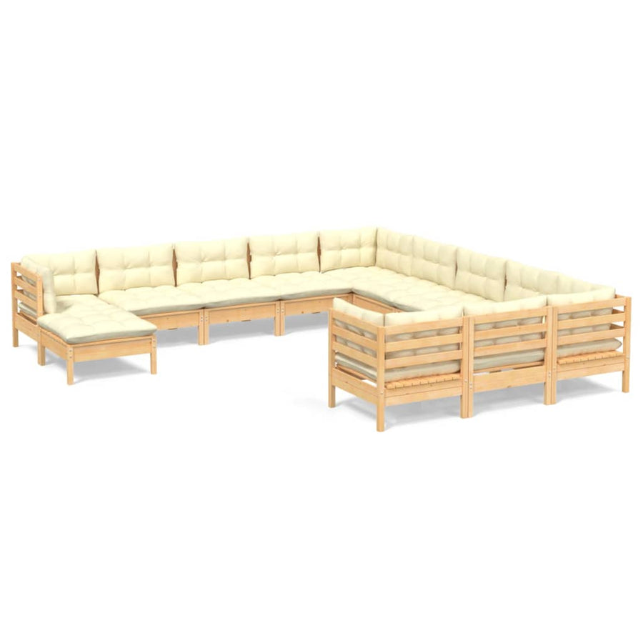 -Delige Loungeset Met Kleurige Kussens Grenenhout Bruin en crème