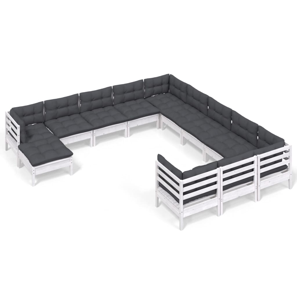 -Delige Loungeset Met Kussens Massief Grenenhout Wit