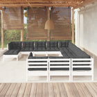 -Delige Loungeset Met Kussens Massief Grenenhout Wit