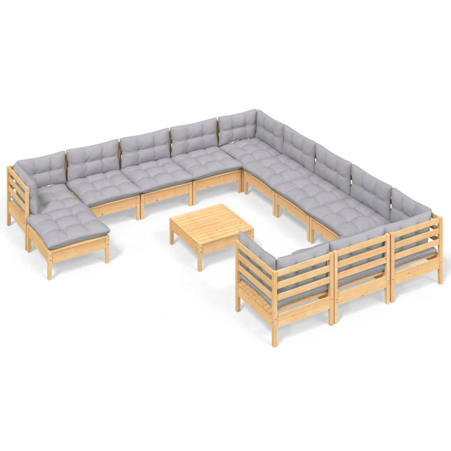 -Delige Loungeset Met Grijze Kussens Grenenhout Bruin en grijs