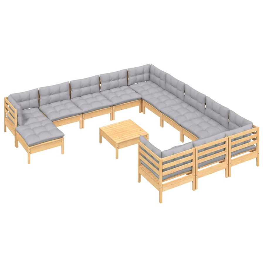 -Delige Loungeset Met Grijze Kussens Grenenhout Bruin en grijs