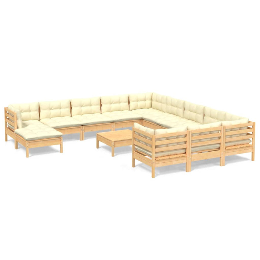 -Delige Loungeset Met Kleurige Kussens Grenenhout Bruin en crème