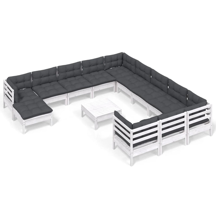 -Delige Loungeset Met Kussens Grenenhout Wit
