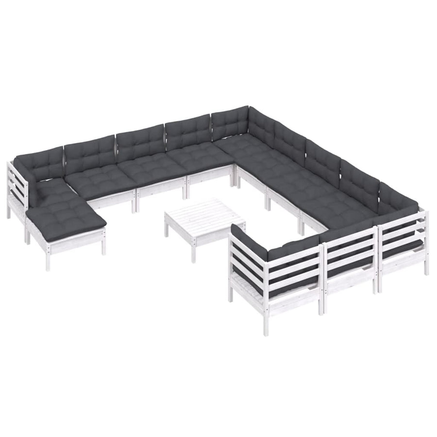 -Delige Loungeset Met Kussens Grenenhout Wit