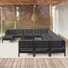 -Delige Loungeset Met Kussens Grenenhout Zwart