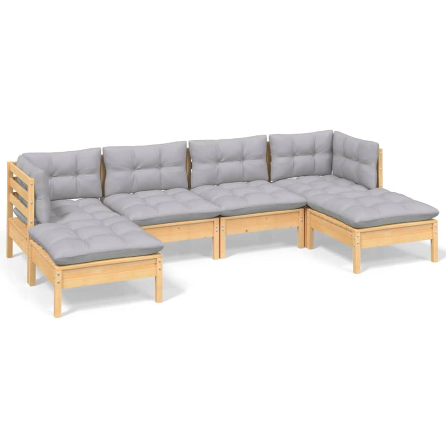 -Delige Loungeset Met Grijze Kussens Grenenhout Bruin en grijs