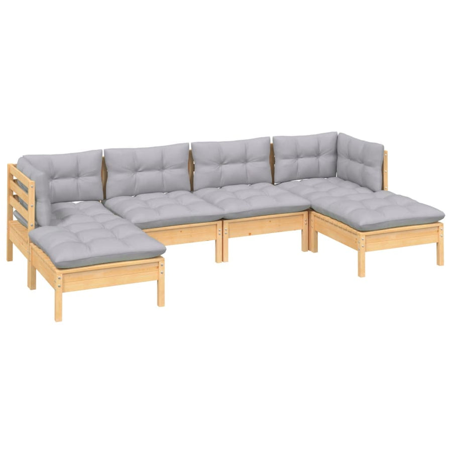 -Delige Loungeset Met Grijze Kussens Grenenhout Bruin en grijs