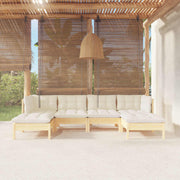 Loungeset 6-delig grenenhout crème kussens