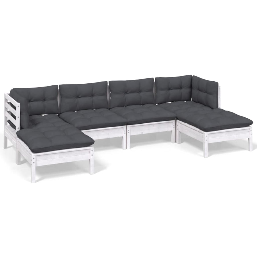-Delige Loungeset Met Kussens Grenenhout Wit