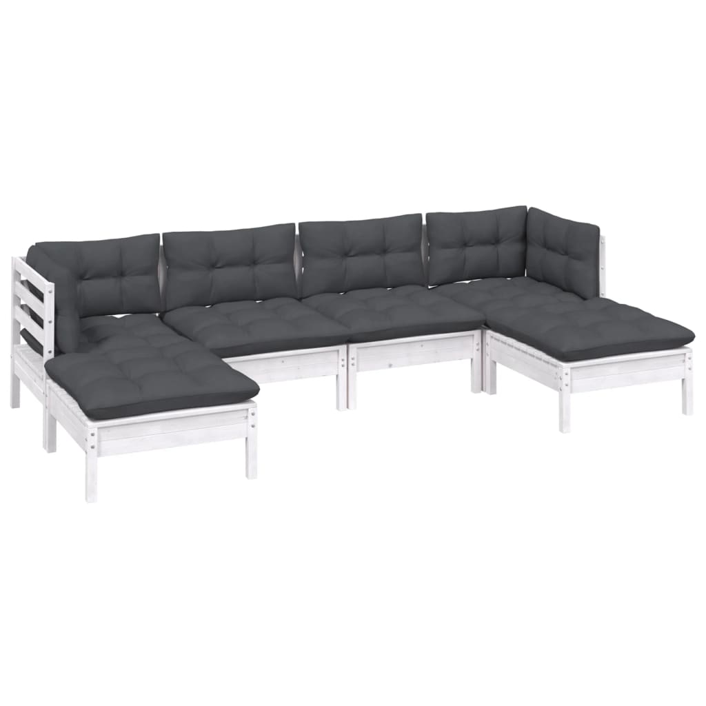 -Delige Loungeset Met Kussens Grenenhout Wit