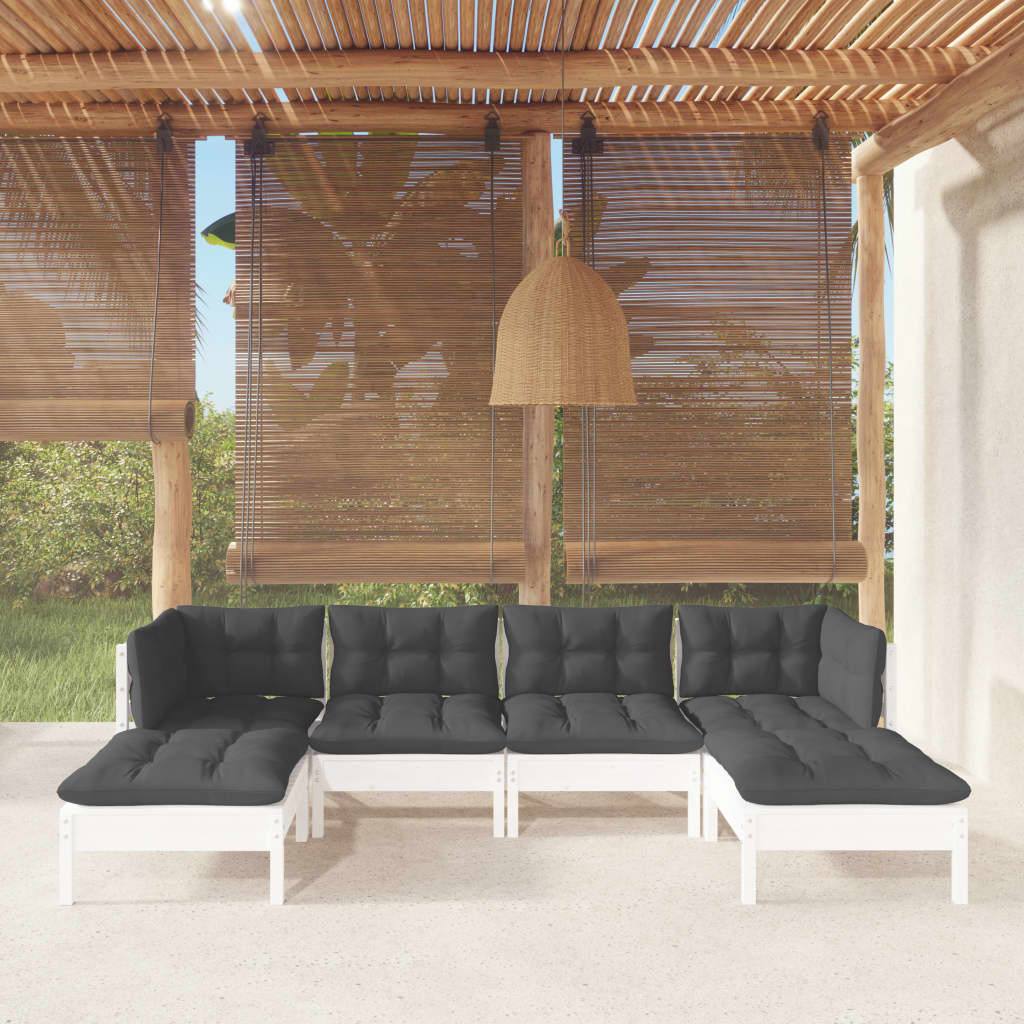 -Delige Loungeset Met Kussens Grenenhout Wit