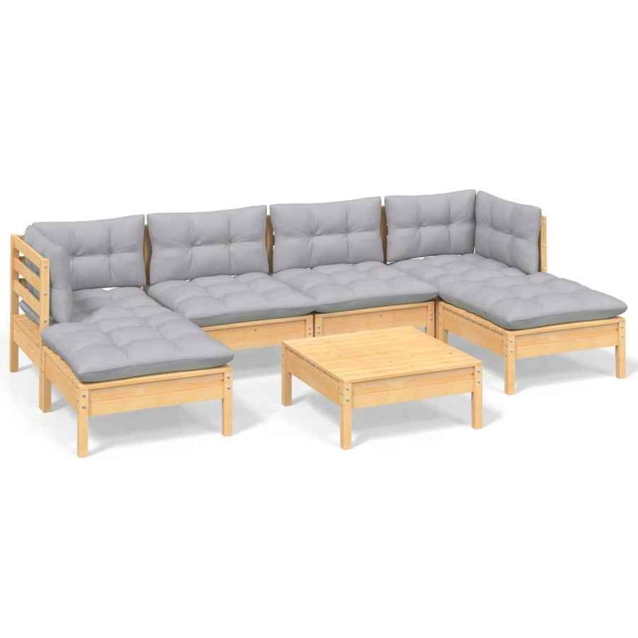 -Delige Loungeset Met Grijze Kussens Grenenhout Bruin en grijs