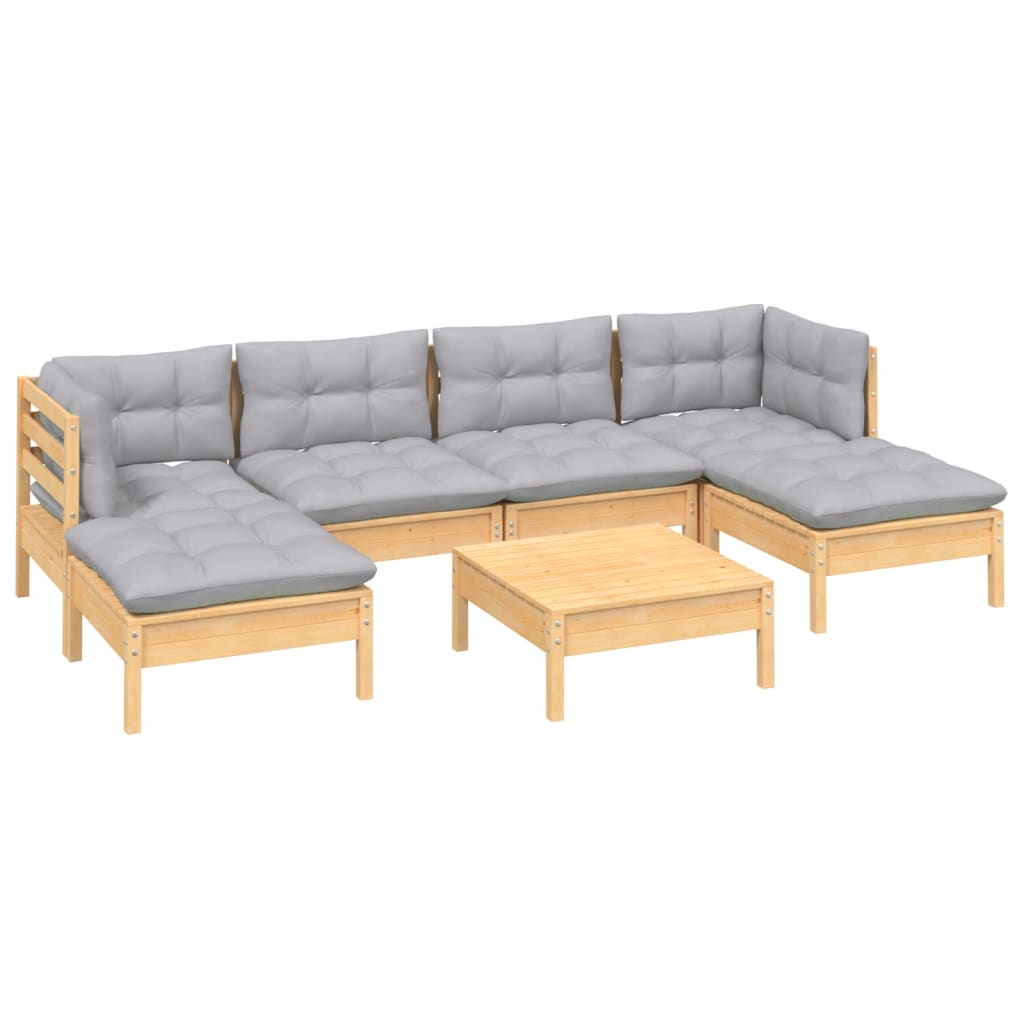 -Delige Loungeset Met Grijze Kussens Grenenhout Bruin en grijs
