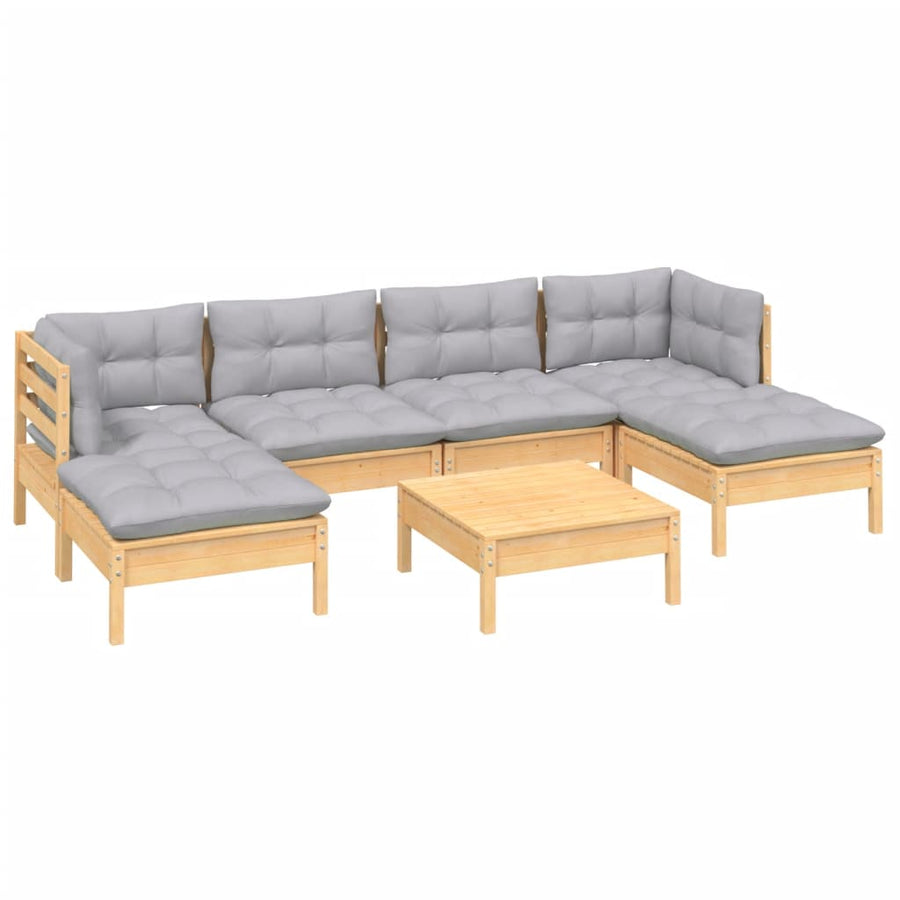 -Delige Loungeset Met Grijze Kussens Grenenhout Bruin en grijs