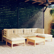 Loungeset 7-delig grenenhout crème