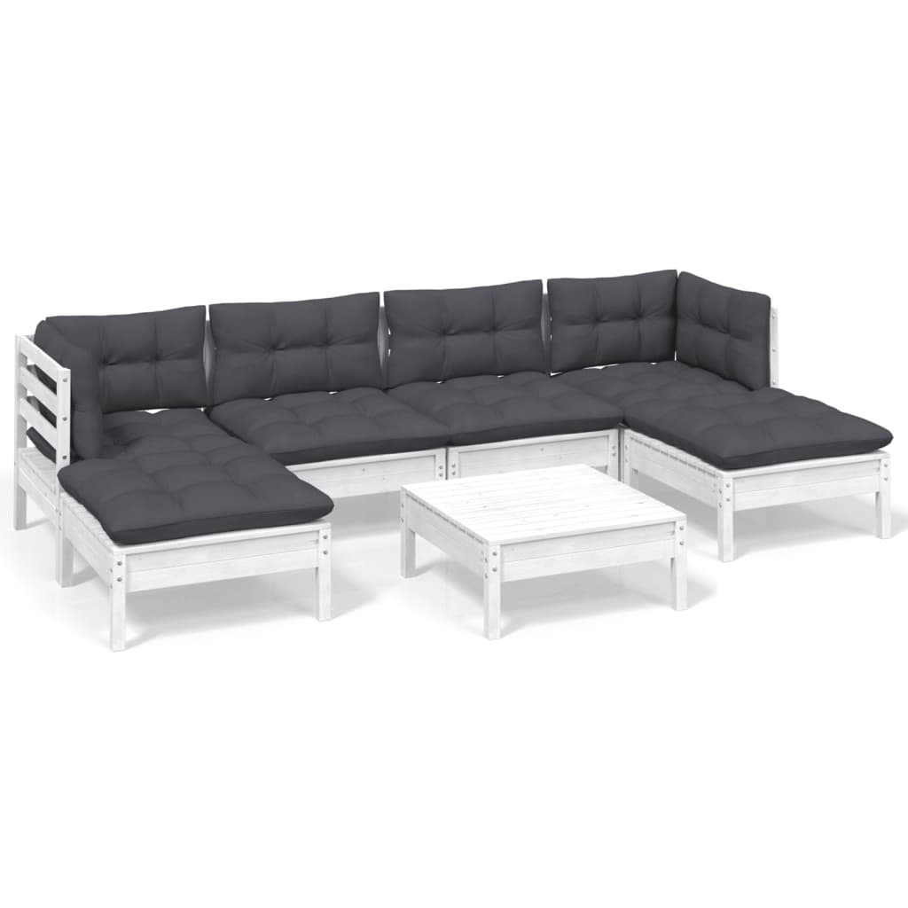 -Delige Loungeset Met Kussens Grenenhout Wit