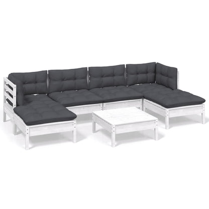 -Delige Loungeset Met Kussens Grenenhout Wit