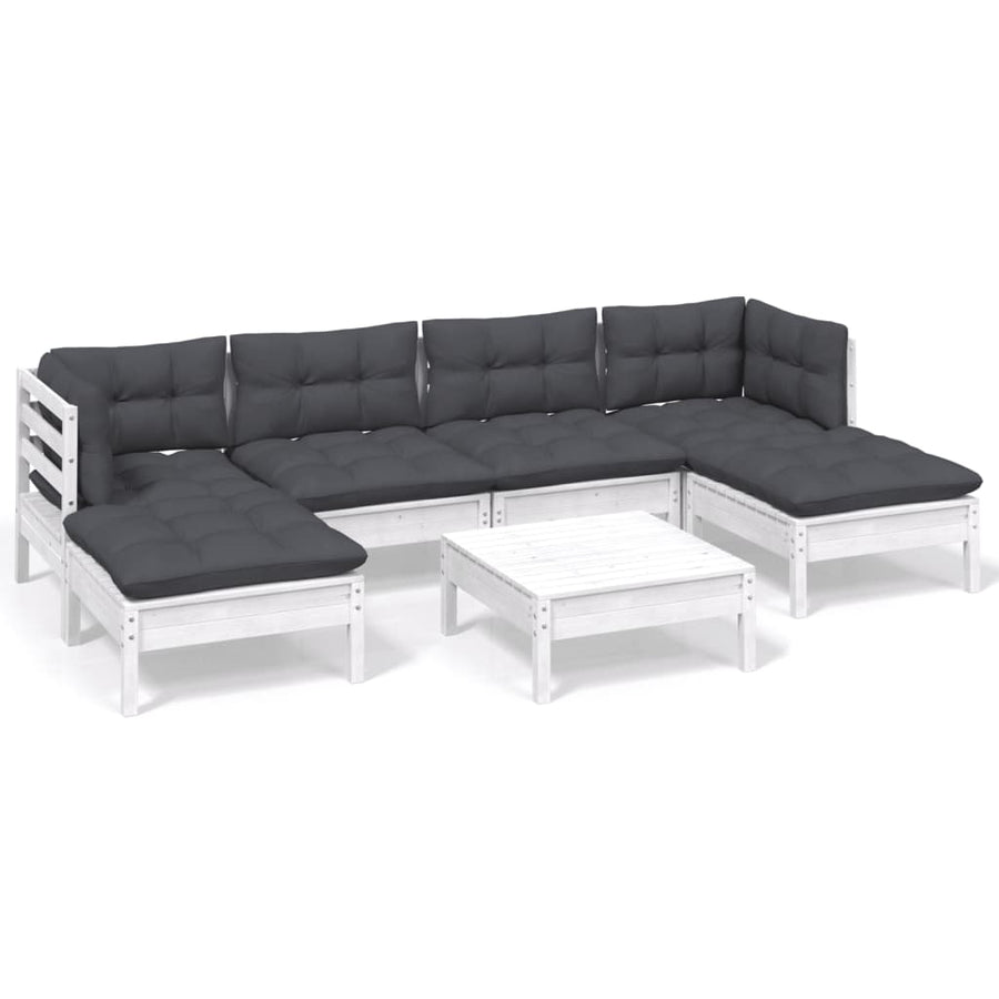-Delige Loungeset Met Kussens Grenenhout Wit
