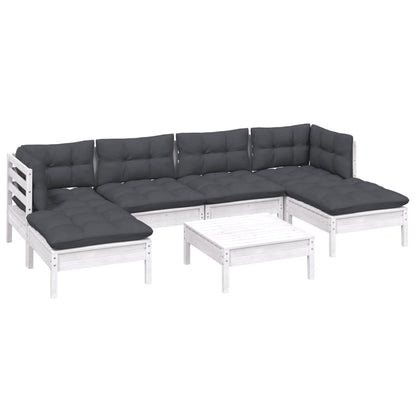 -Delige Loungeset Met Kussens Grenenhout Wit