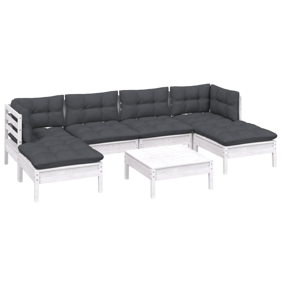 -Delige Loungeset Met Kussens Grenenhout Wit