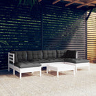 -Delige Loungeset Met Kussens Grenenhout Wit