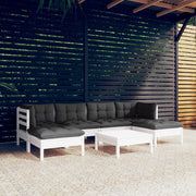 Loungeset 7-delig grenenhout wit met kussens