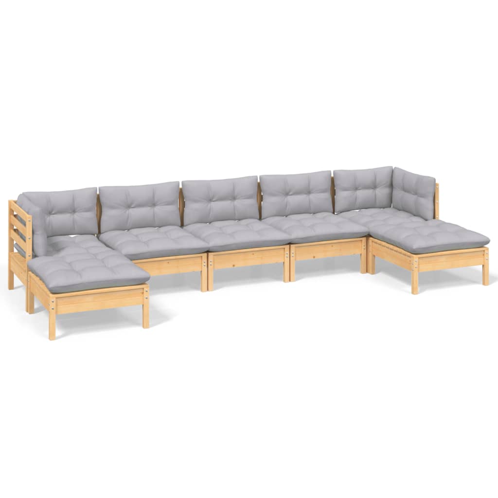 -Delige Loungeset Met Grijze Kussens Grenenhout Bruin en grijs