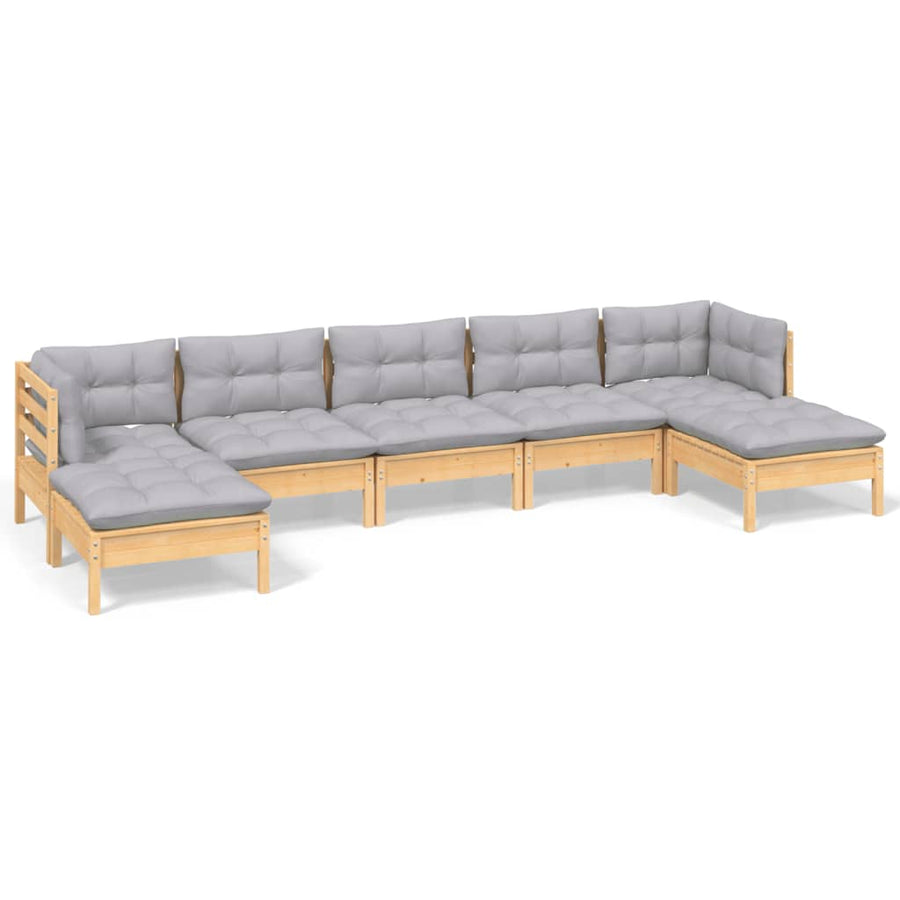 -Delige Loungeset Met Grijze Kussens Grenenhout Bruin en grijs