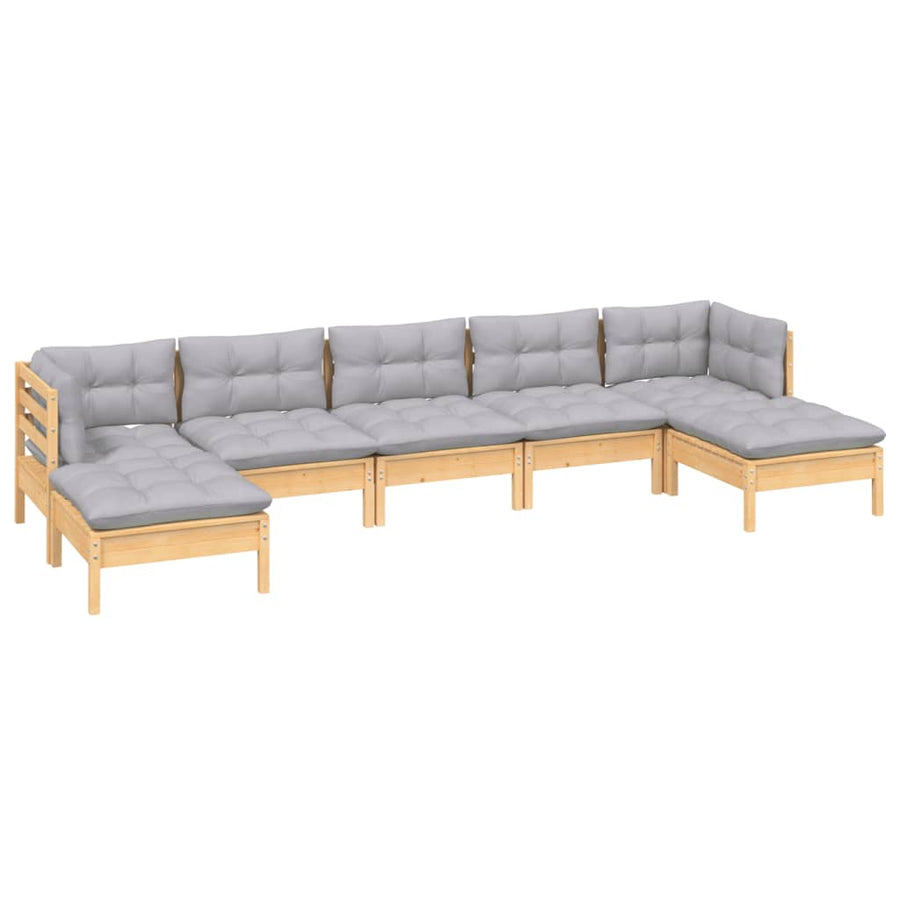 -Delige Loungeset Met Grijze Kussens Grenenhout Bruin en grijs