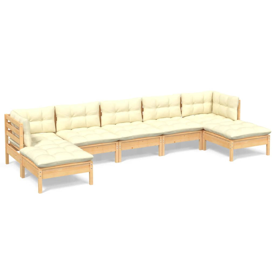 -Delige Loungeset Met Kleurige Kussens Grenenhout Bruin en crème