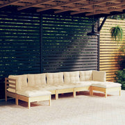 Loungeset 7-delig grenenhout crèmekleurige kussens
