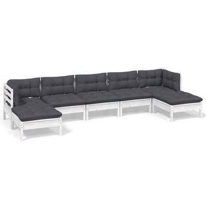 -Delige Loungeset Met Kussens Grenenhout Wit