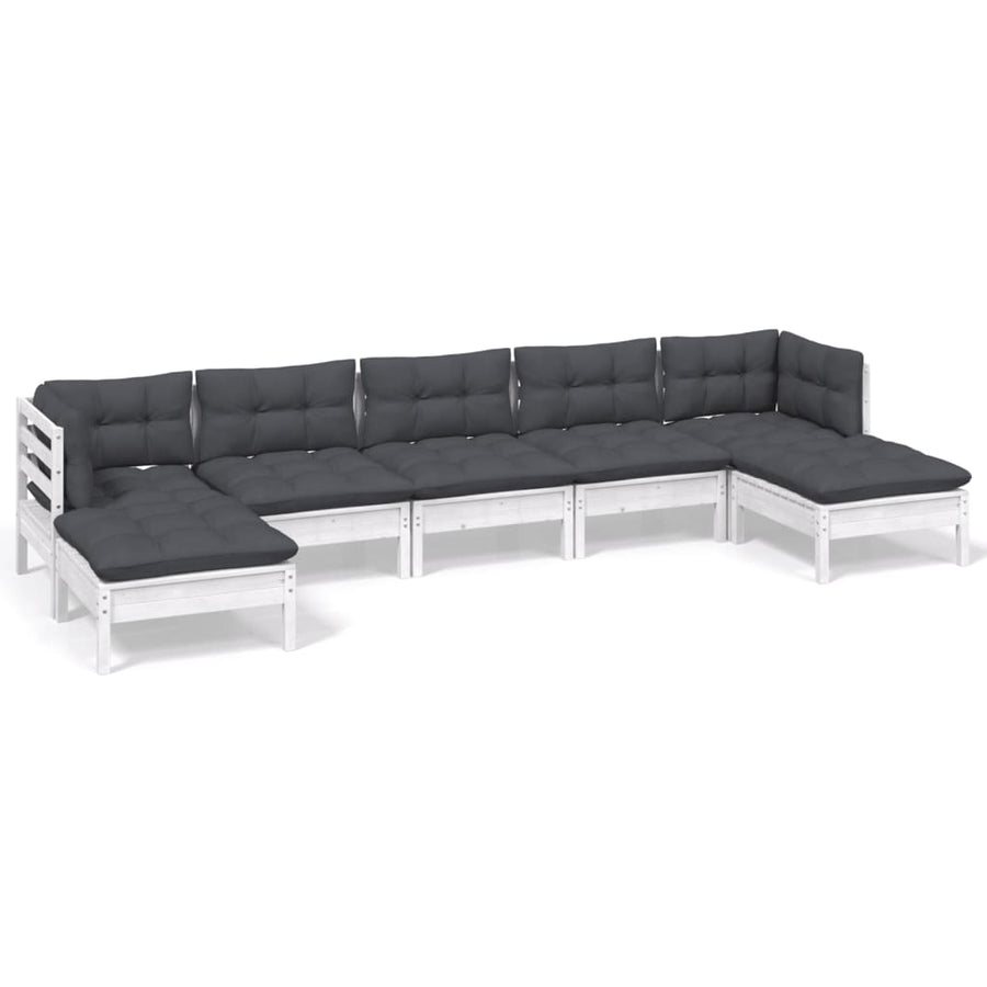 -Delige Loungeset Met Kussens Grenenhout Wit