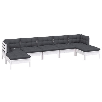 -Delige Loungeset Met Kussens Grenenhout Wit
