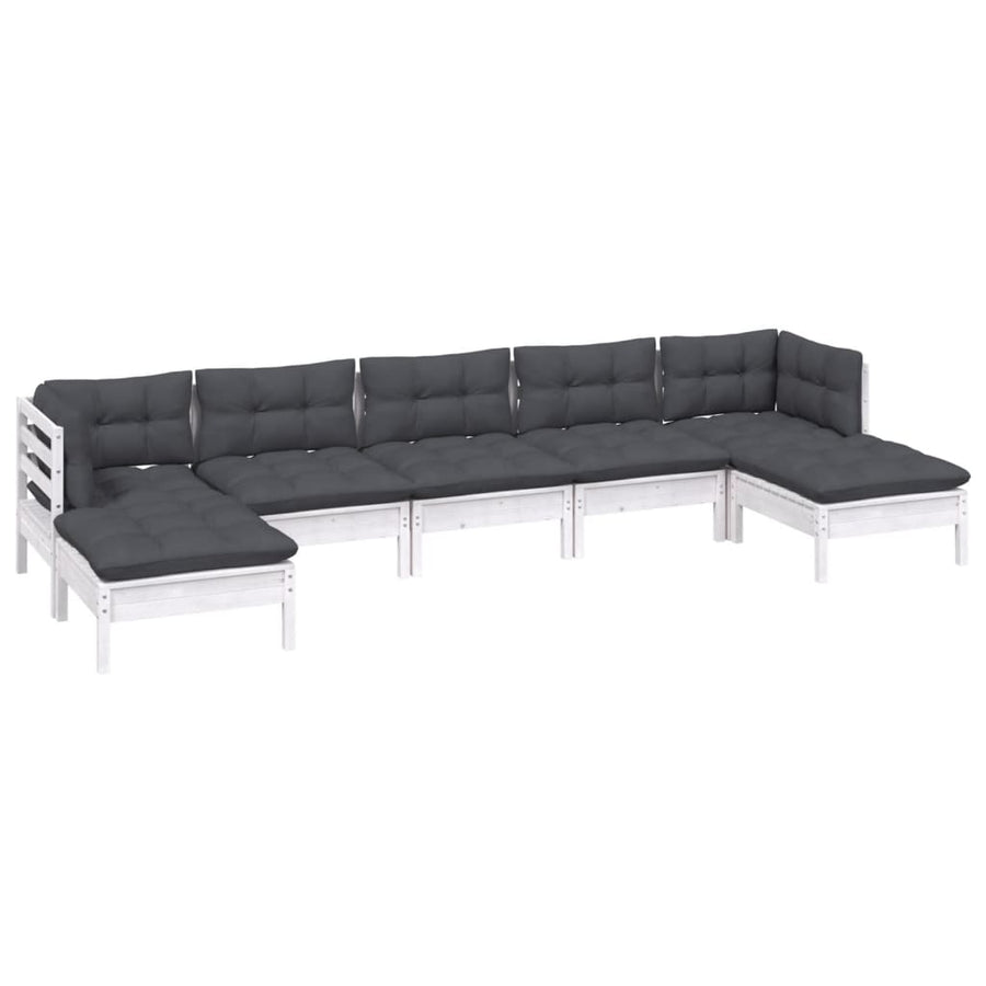 -Delige Loungeset Met Kussens Grenenhout Wit