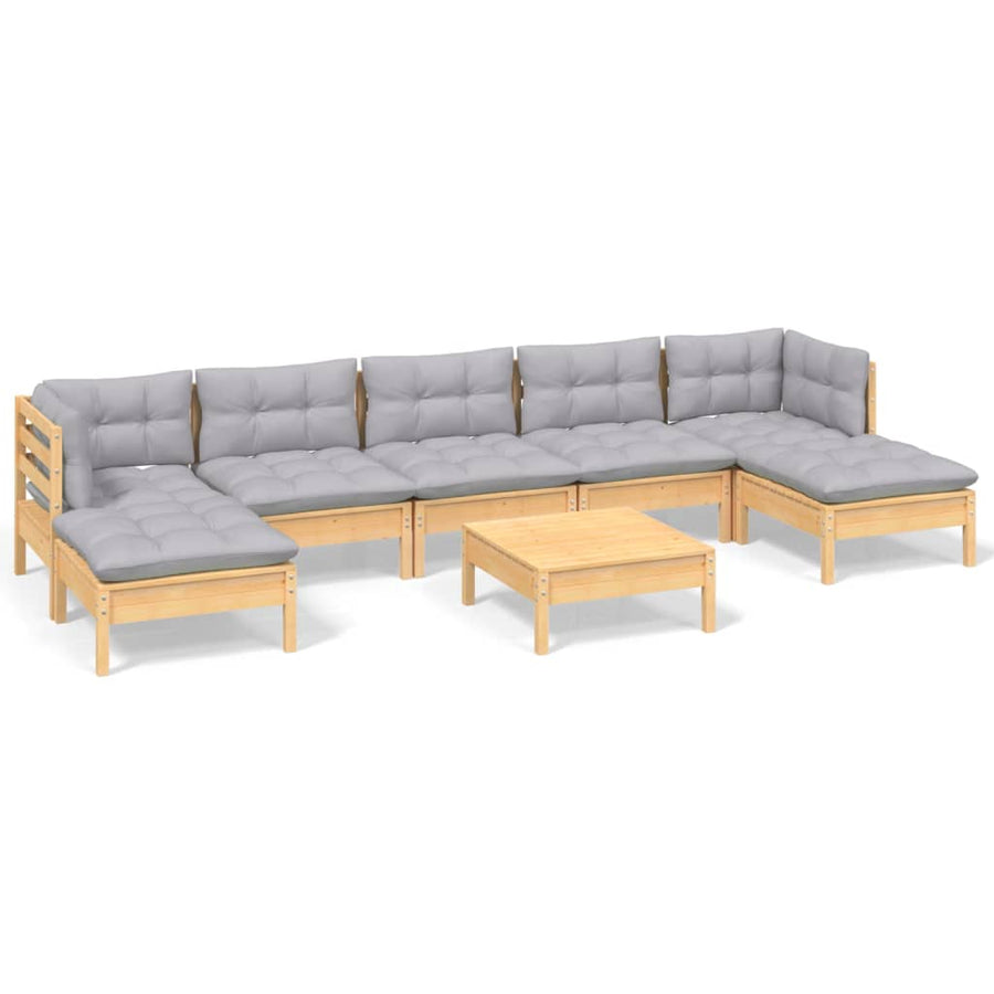 -Delige Loungeset Met Grijze Kussens Grenenhout Bruin en grijs