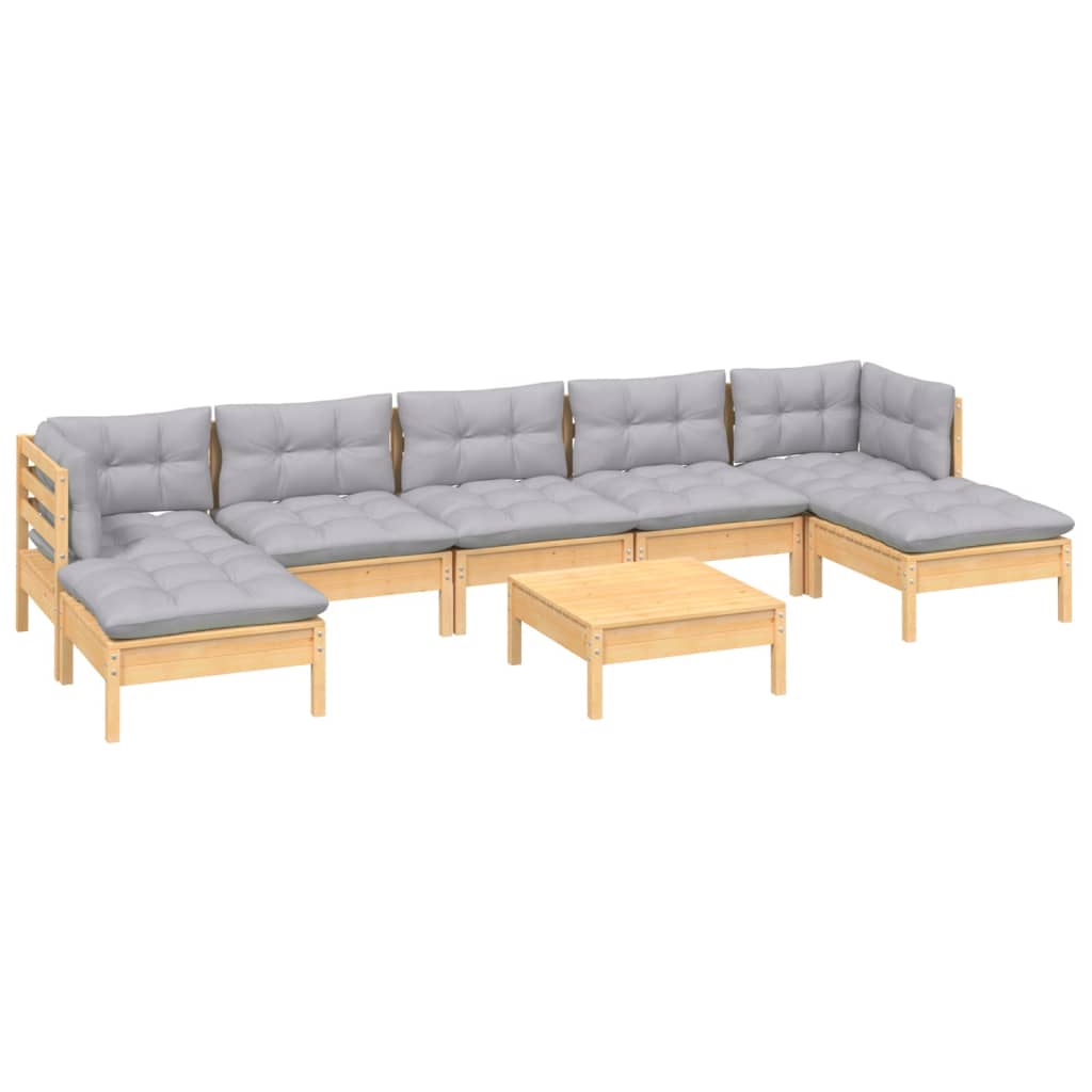 -Delige Loungeset Met Grijze Kussens Grenenhout Bruin en grijs