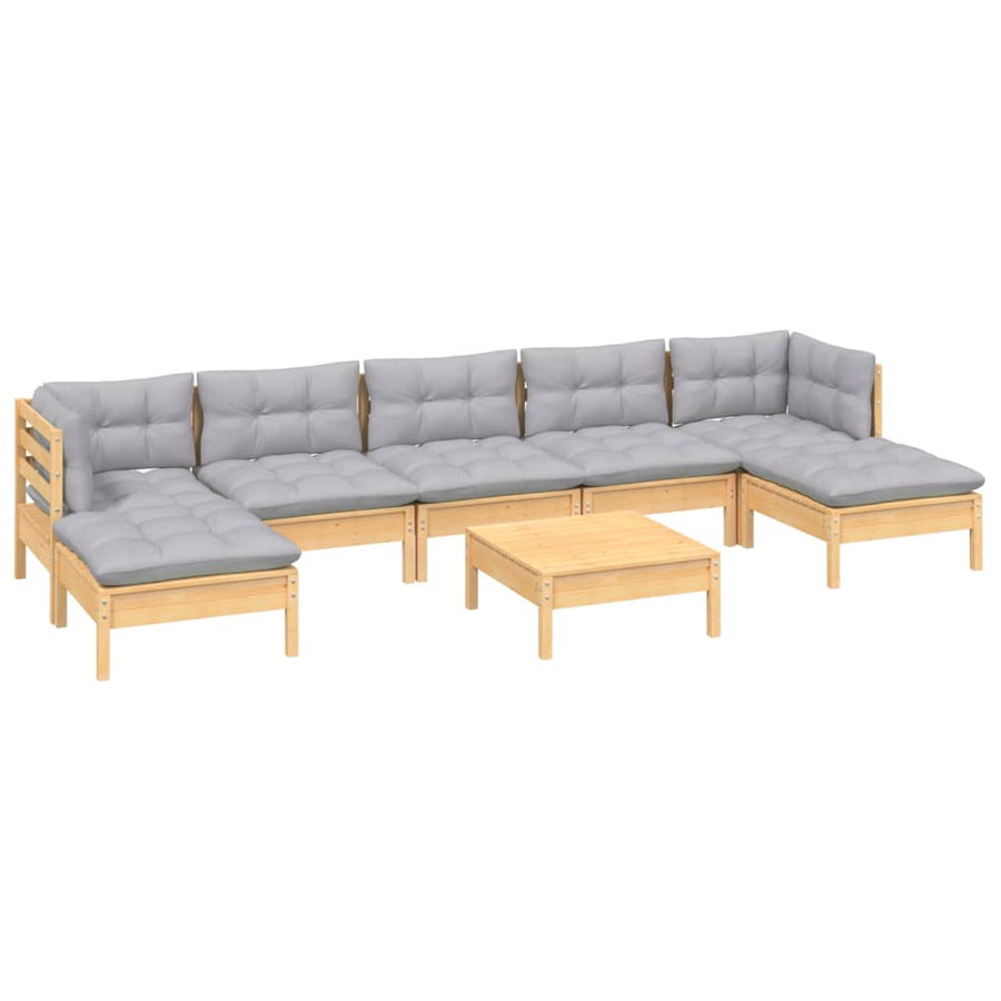 -Delige Loungeset Met Grijze Kussens Grenenhout Bruin en grijs