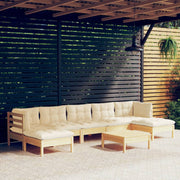 Loungeset 8-delig grenenhout crème kussens