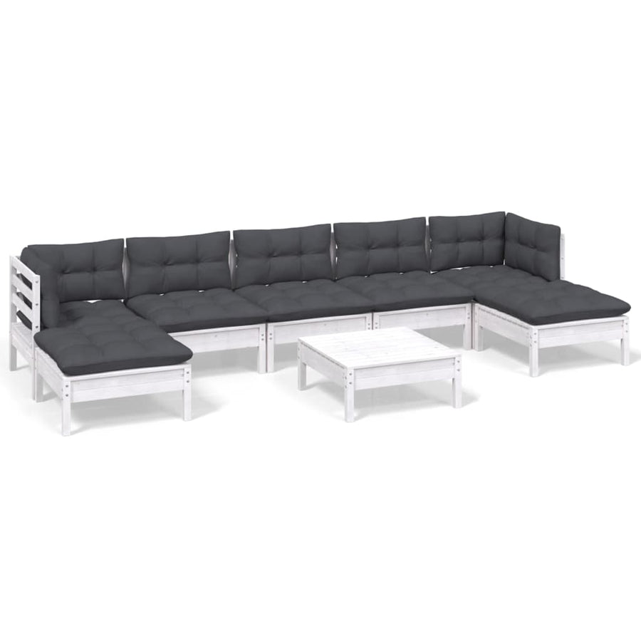 -Delige Loungeset Met Kussens Grenenhout Wit
