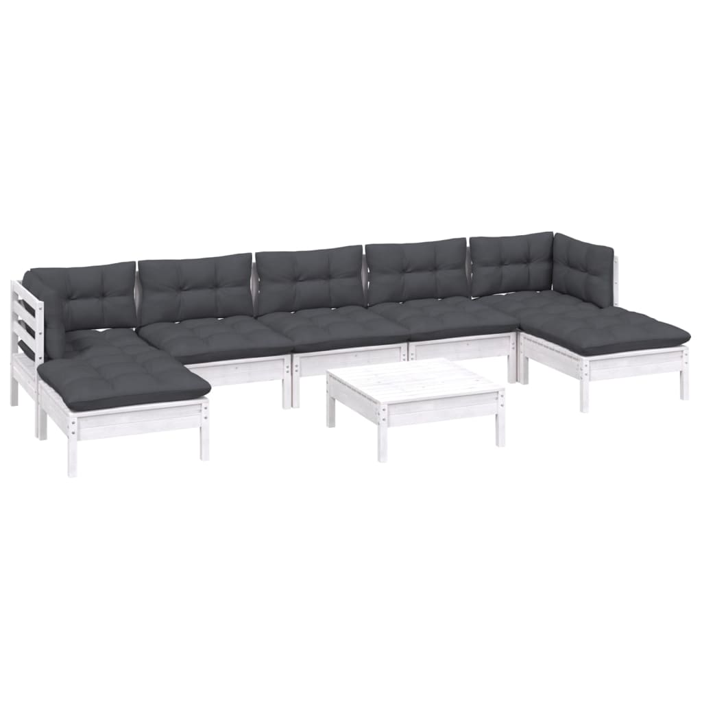 -Delige Loungeset Met Kussens Grenenhout Wit