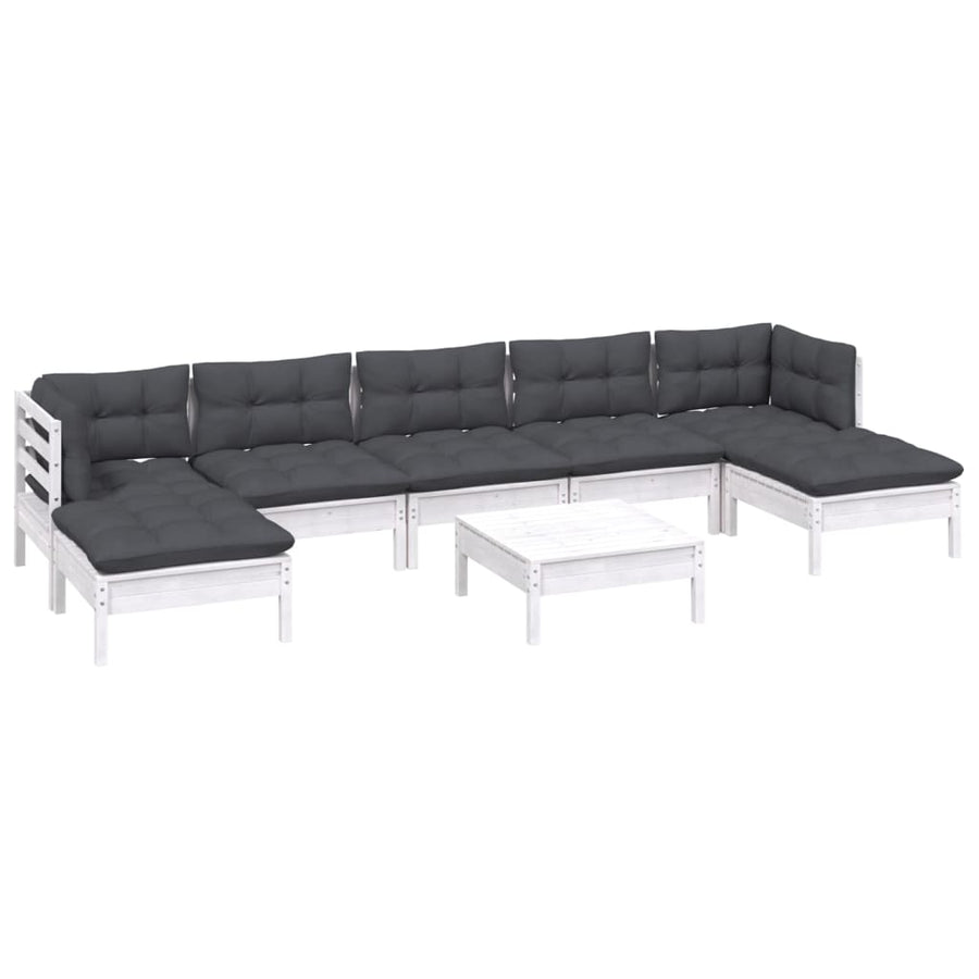 -Delige Loungeset Met Kussens Grenenhout Wit