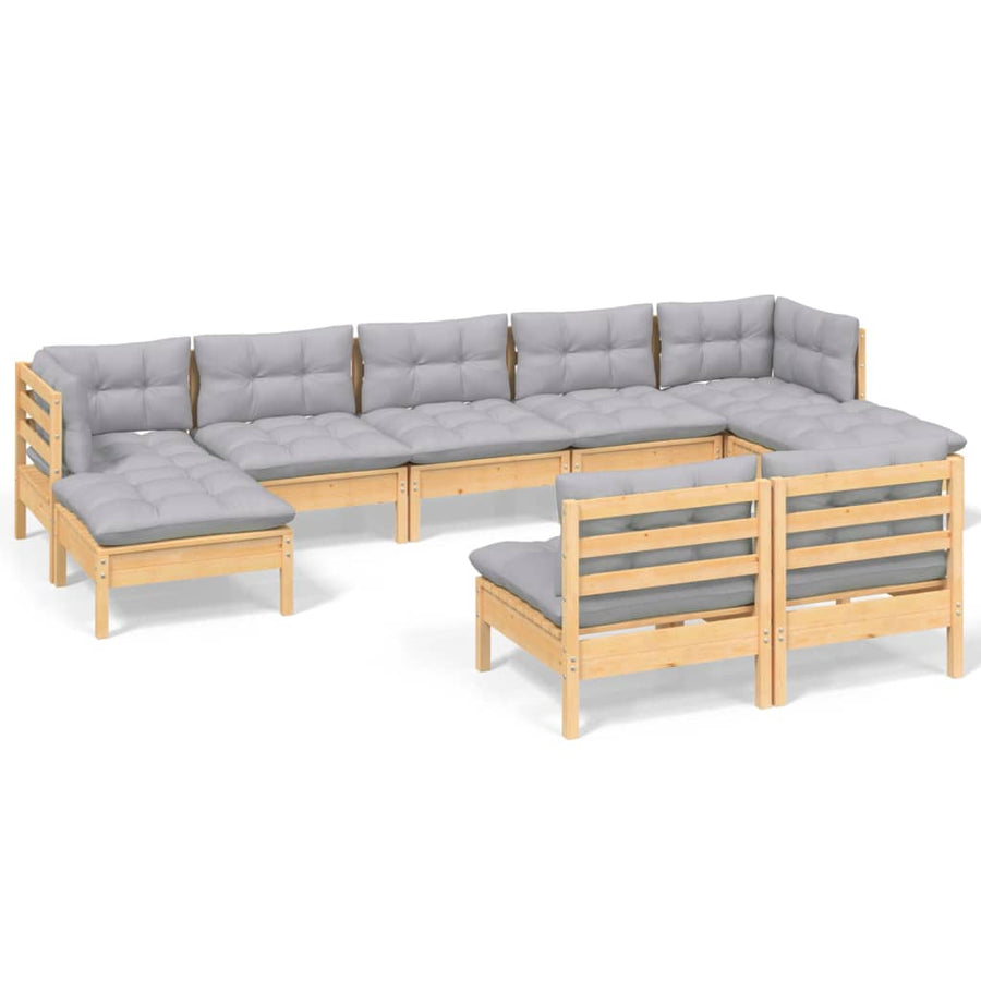 -Delige Loungeset Met Grijze Kussens Grenenhout Bruin en grijs