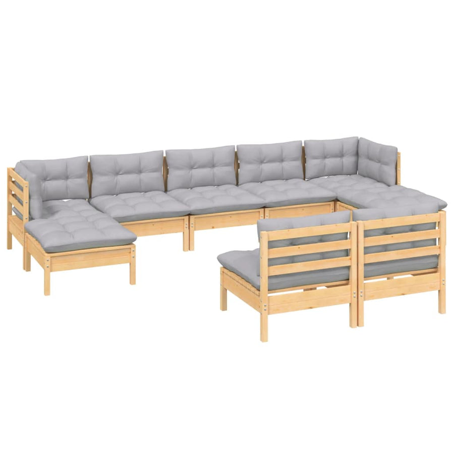 -Delige Loungeset Met Grijze Kussens Grenenhout Bruin en grijs