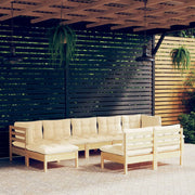 Loungeset 9-delig grenenhout crème kussens